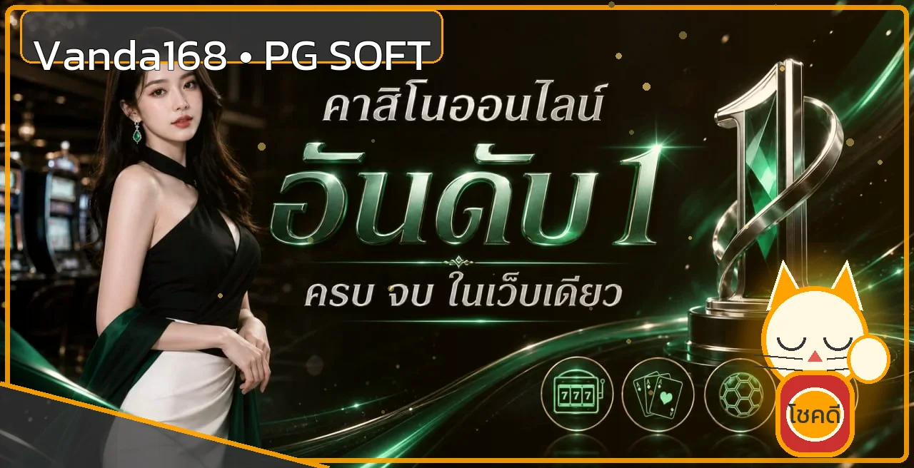 แบนเนอร์ Vanda168 ทางเข้าเว็บตรง พร้อมมาสคอต Lucky Neko